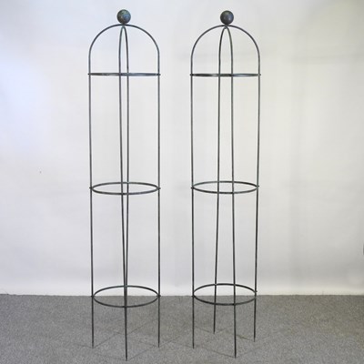 Lot 2 - A pair of painted metal garden obelisks, 190cm...