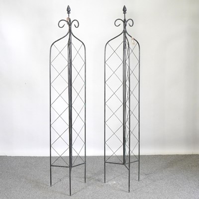 Lot 36 - A pair of folding metal garden lattice spires,...