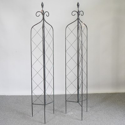 Lot 284 - A pair of folding metal garden lattice spires,...