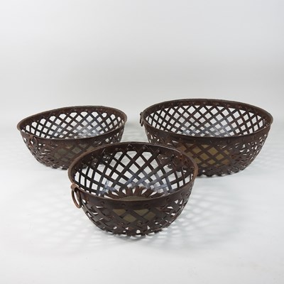 Lot 257 - A set of three graduated metal latticed...