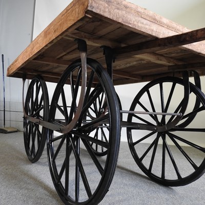 Lot 29 - A thela wooden hand cart, on a metal base,...