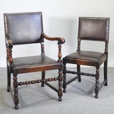 Lot 578 - A set of six early 20th century oak dining chairs