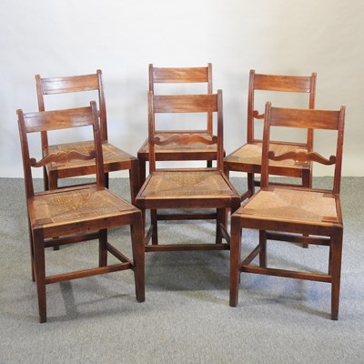 Lot 634 - A set of six 19th century fruitwood dining chairs