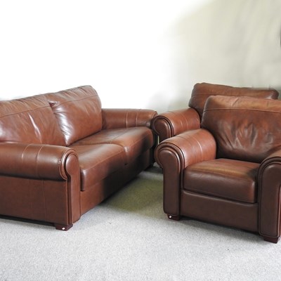 Lot 328 - A modern brown leather three piece suite,...