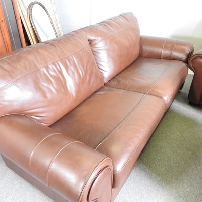 Lot 328 - A modern brown leather three piece suite,...