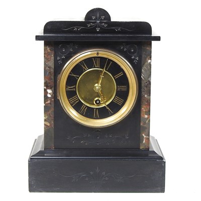 Lot 46 - A Victorian black slate and marble mantel...