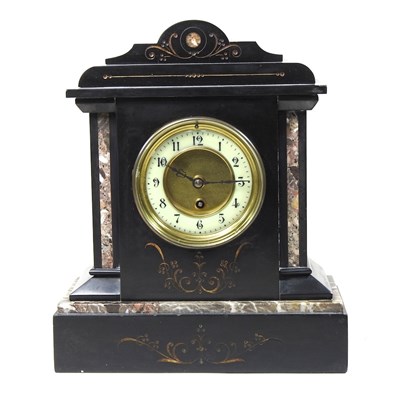 Lot 36 - A Victorian black slate and marble mantel...