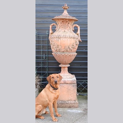 Lot 15 - A very large terracotta stone garden urn and...