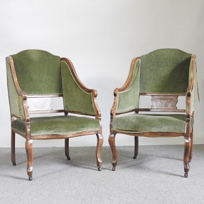 Lot 38 - A pair of Edwardian marquetry green...