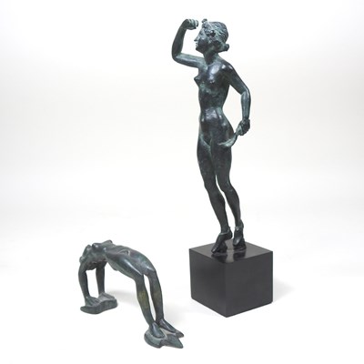 Lot 25 - A small bronzed figure of lady, on a plinth...