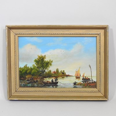 Lot 72 - Dutch school, 19th century, river landscape...