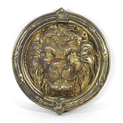 Lot 4 - A large brass lion mask door knocker, 22cm...