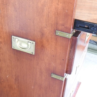 Lot 39 - A military style brass bound narrow chest of...