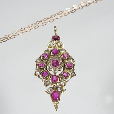 Lot 144 - A 19th century diamond and ruby pendant, of...