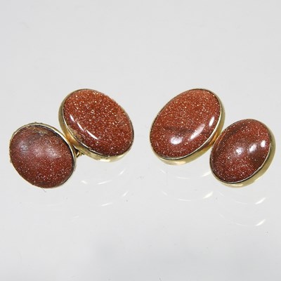 Lot 53 - A pair of 18 carat gold and red aventurine...