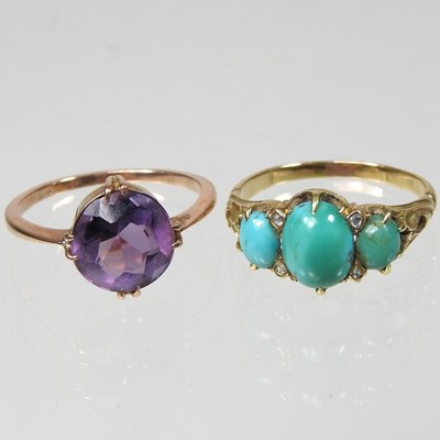 Lot 73 - A 9 carat gold amethyst single stone ring,...