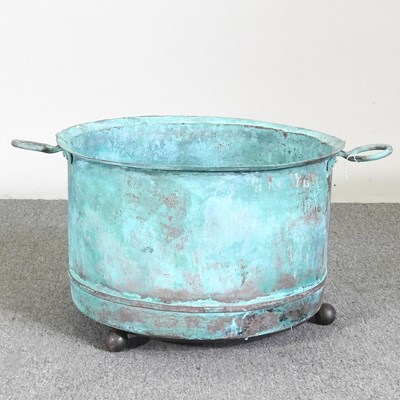 Lot 240 - A twin handled copper, of circular shape, on...