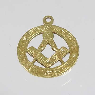 Lot 142 - A 9 carat gold Masonic pendant, in the form of...