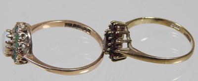 Lot 216 - A 9 carat gold opal cluster ring, 2.1g, size R,...