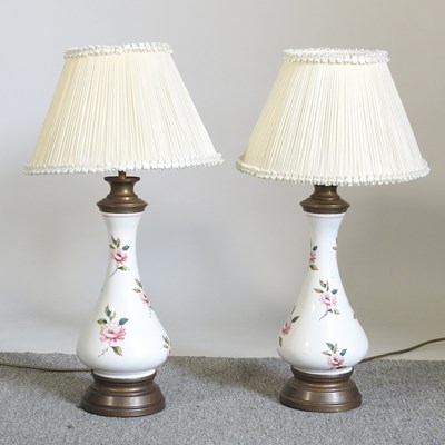 Lot 30 - A pair of pottery table lamps and shades, 60cm...