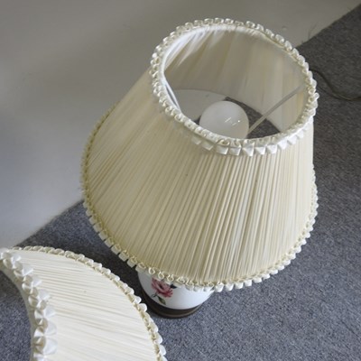 Lot 30 - A pair of pottery table lamps and shades, 60cm...
