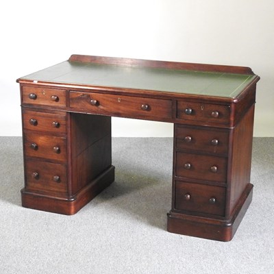 Lot 101 - A 19th century mahogany pedestal desk, with an...