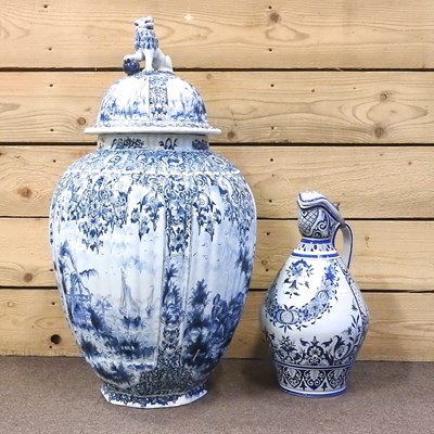 Lot 290 - A large Delft blue and white vase and cover,...