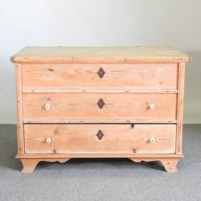 Lot 182 - An antique continental pine mule chest, with a...