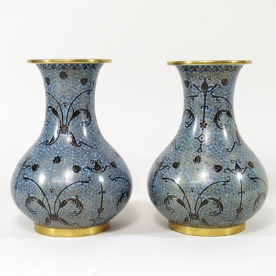 Lot 233 - A pair of Chinese cloisonne vases, decorated...