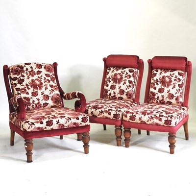 Lot 276 - A Victorian red and cream floral upholstered salon suite