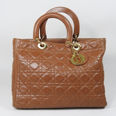 Lot 115 - A Christian Dior large Lady Dior bag, in tan...