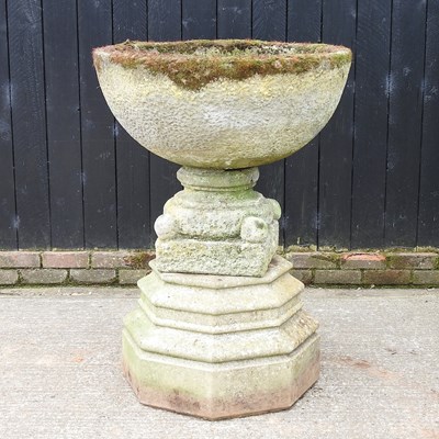 Lot 25 - A large cast stone garden font, of circular...