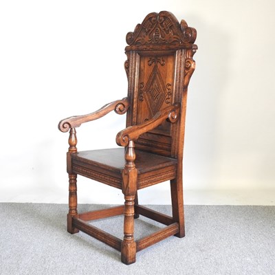 Lot 272 - A 17th century style wainscot chair, 20th...