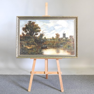 Lot 64 - English school, 19th century, river landscape,...