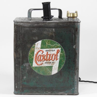 Lot 481 - A vintage Castrol petrol can table lamp base,...