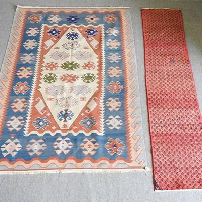 Lot 259 - A kelim rug, with all over hooked medallions,...