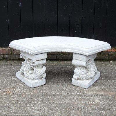 Lot 212 - A cast stone garden bench, of curved shape,...