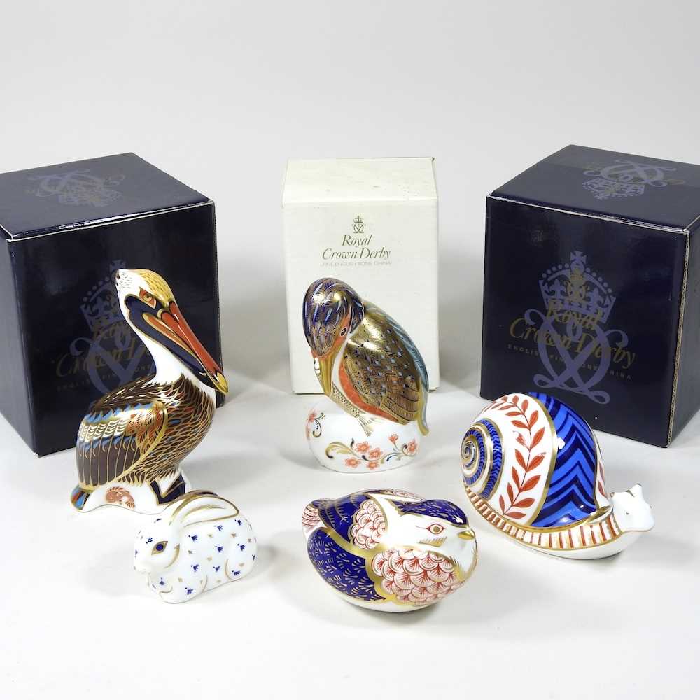 Lot 343 - A Royal Crown Derby Kingfisher paperweight,...