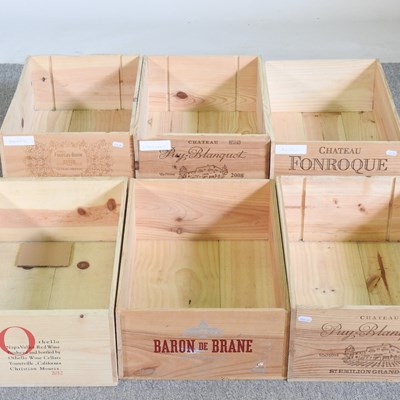 Lot 96 - A collection of six wooden wine boxes (6)