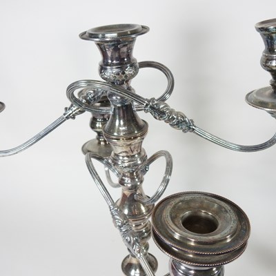 Lot 167 - A pair of silver plated four branch table...