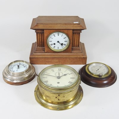 Lot 463 - An early 20th century oak cased mantel clock,...