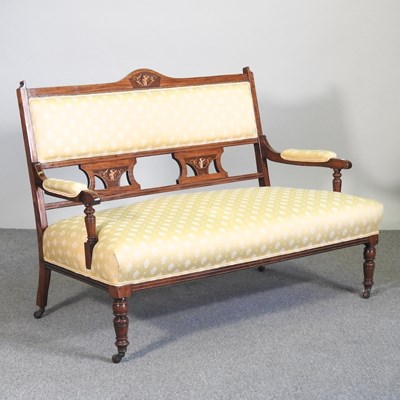 Lot 395 - An Edwardian walnut yellow upholstered show...