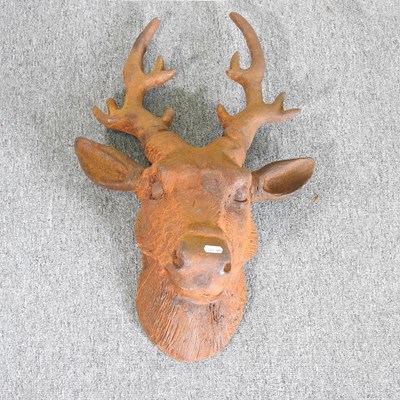 Lot 622 - A rusted metal head of a stag, 62cm high