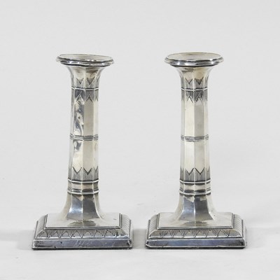 Lot 154 - A pair of Victorian silver table candlesticks,...