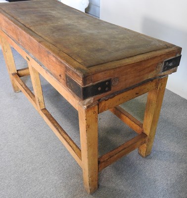 Lot 175 - A large antique butcher's block, on a pine...