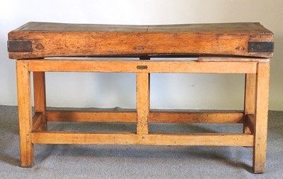 Lot 175 - A large antique butcher's block, on a pine...