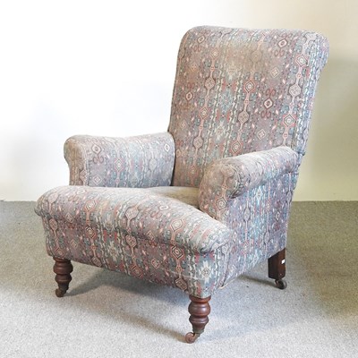 Lot 169 - A Victorian blue upholstered armchair, on...