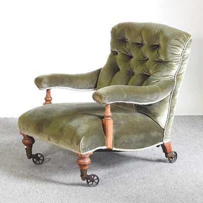 Lot 598 - A Victorian green upholstered armchair, in the...