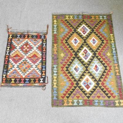 Lot 496 - A small kelim rug, with all over diamond...