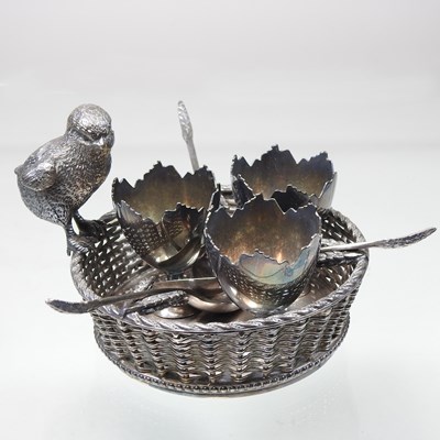 Lot 24 - A Victorian silver plated novelty egg cruet,...